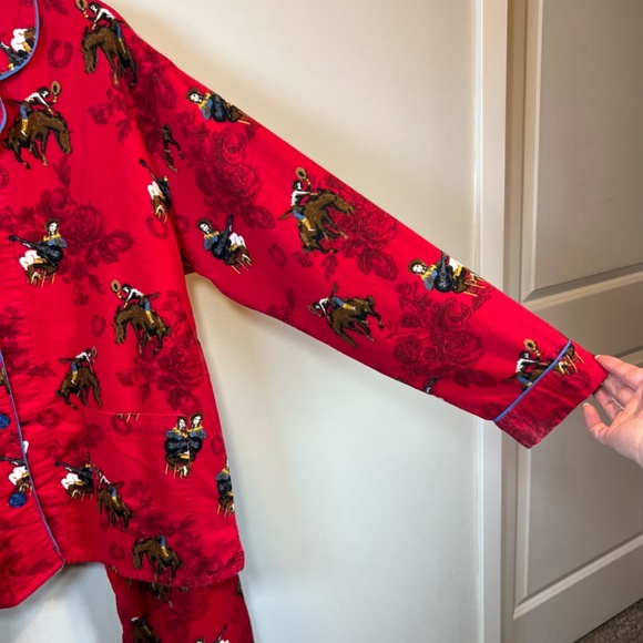 PJ Salvage Women's Cowboy Western Flannel Pajama Set Red Horses Pants Cozy Large - Picture 4 of 16
